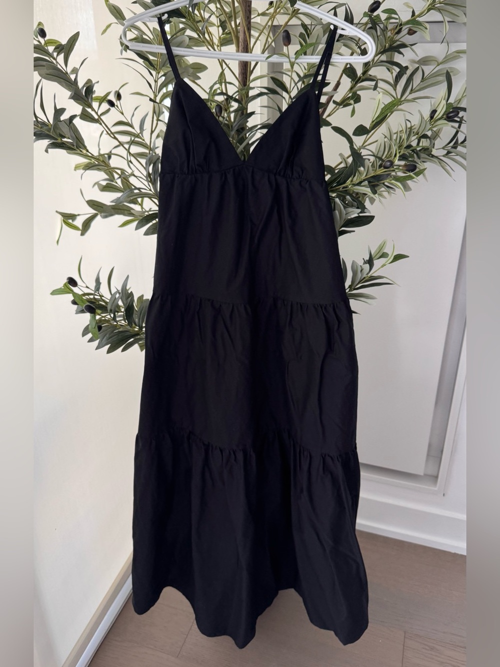 Zara Black Tiered Spaghetti-Strap Midi Dress